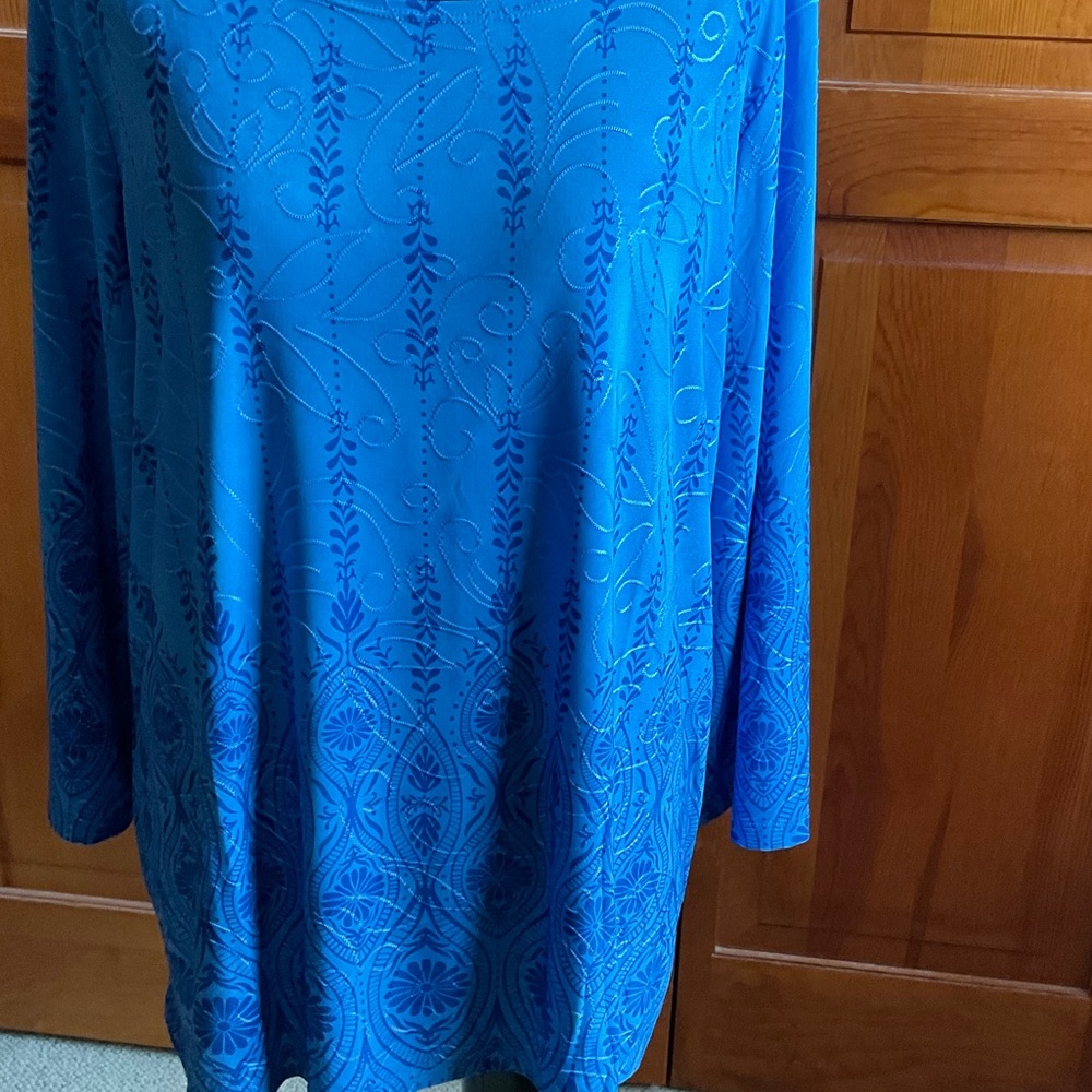JM Collection Blue Embroidered Blouse